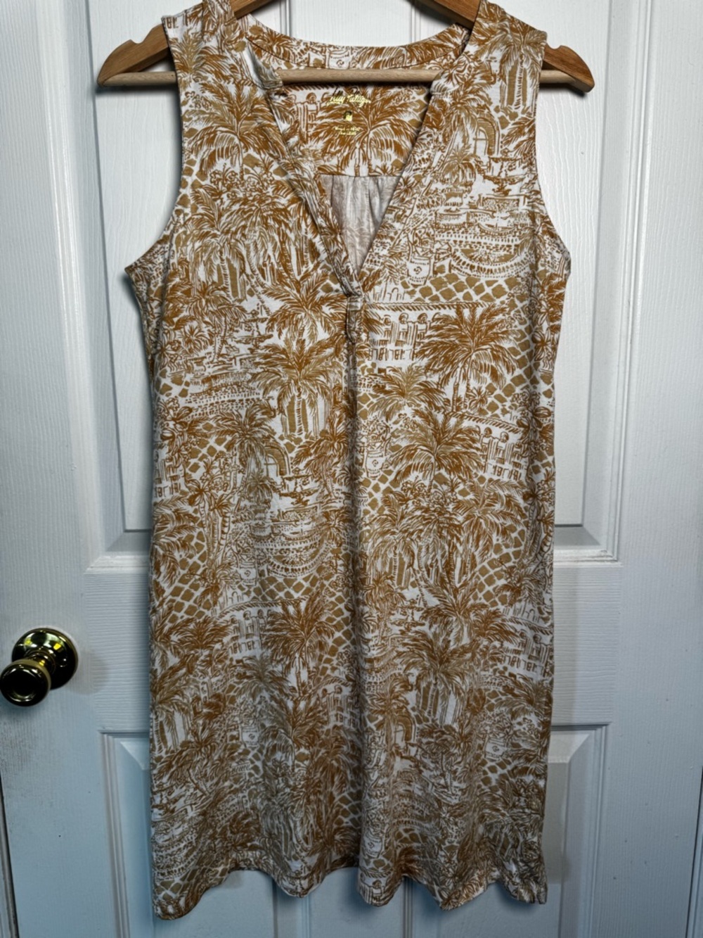 Lilly Pulitzer Dev Sleeveless Dress Small Palm Beach Paradise Tan White Shift